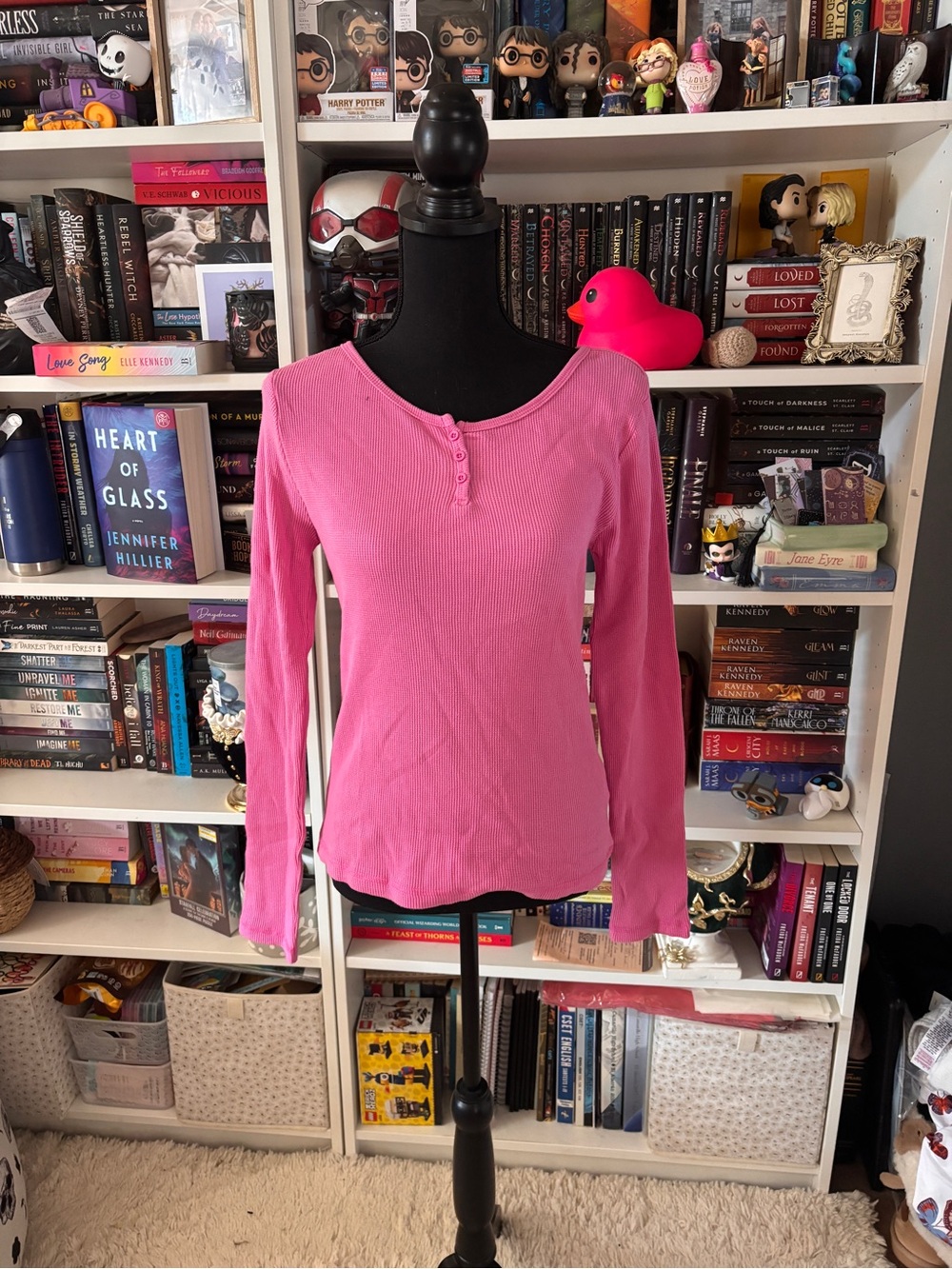 Forever 21 Pink Ribbed Henley Long-Sleeve Top